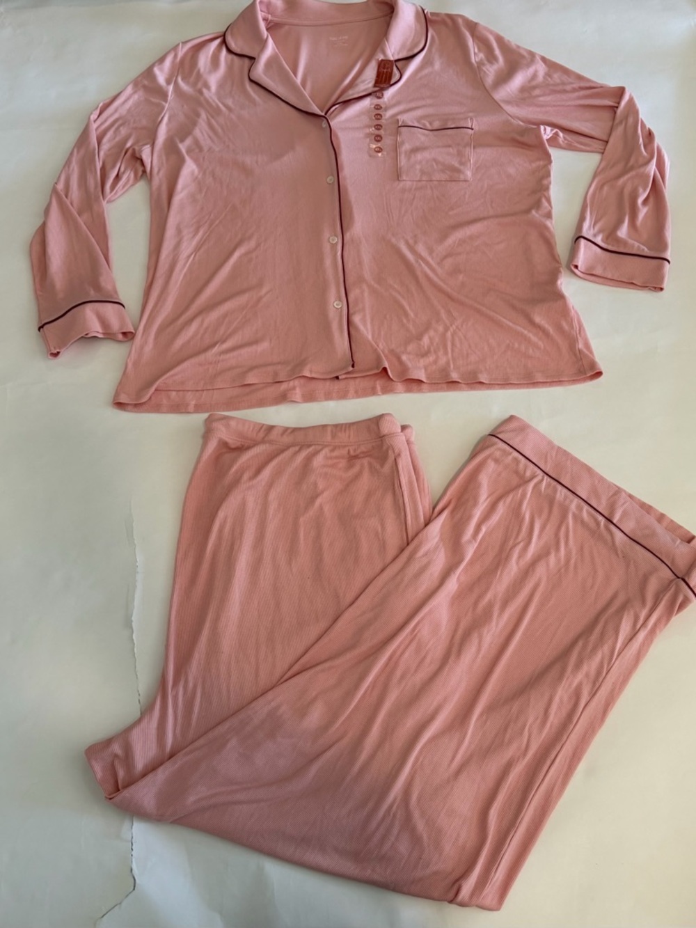 Women's Soft Pink Pajama Set with Contrast Piping